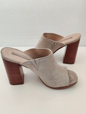 The frye Company Karissa Suede Mule Heels in Light Taupe